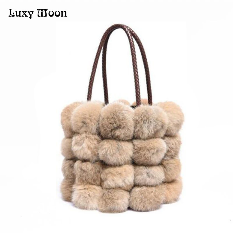 

Luxy Moon Winter New Women Handbags Rabbit Fur Drawstring Hand Bags High Capacity Rabbit Fur Shoulder Messenger Bags ZD428