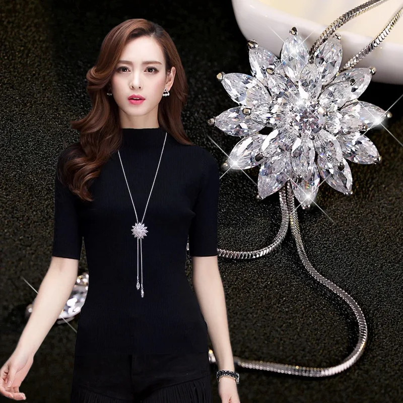 Free shipping! Fashion elegant sweater chain long crystal snow pendant water drop accessories long decoration necklace jewelry