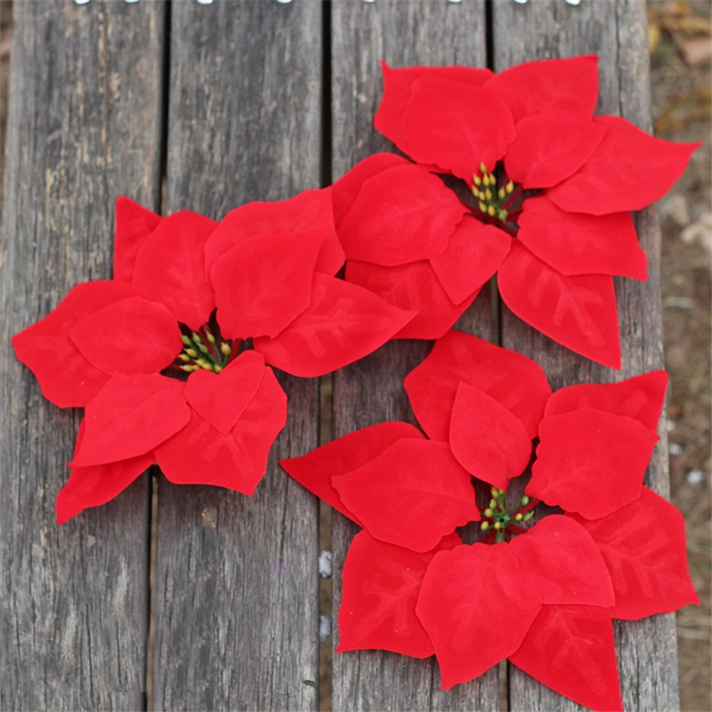 20 шт. рождественские Poinsettia Posy декоративные нетканые ткани искусственные красные цветы рождественские вечерние украшения для дома и нового года