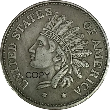 

United States of America 1 One Dollar Indian Head Token 1851 Brass Plated Silver Copy Coin