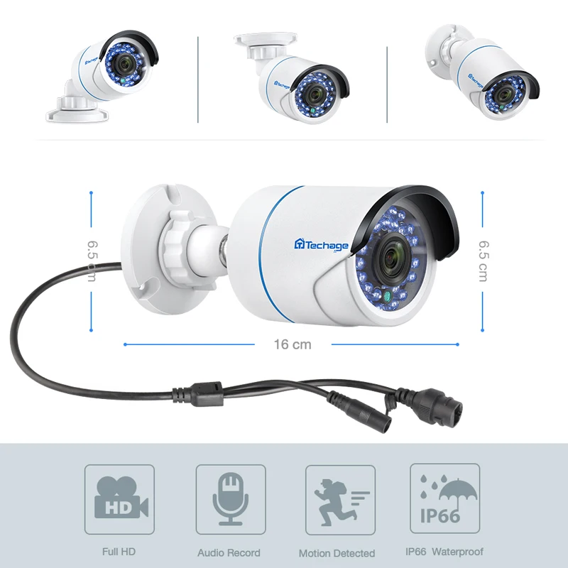  Techage H.265 4CH 1080P POE NVR Kit CCTV Security System 2.0MP Audio Microphone IP Camera IR Outdoo - 32993947325