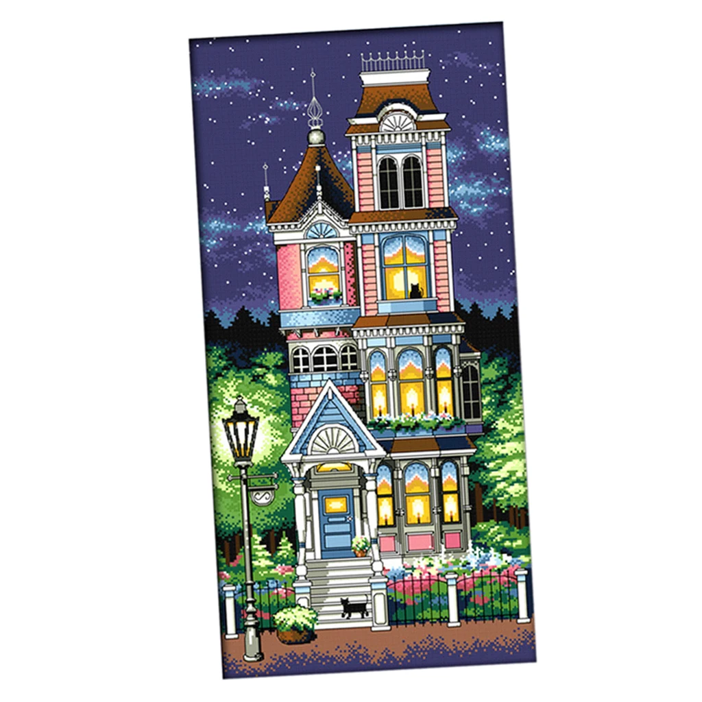 Stamped & Counted Cross Stitch Kit House Pattern 14CT Embroidery Needlecrafts