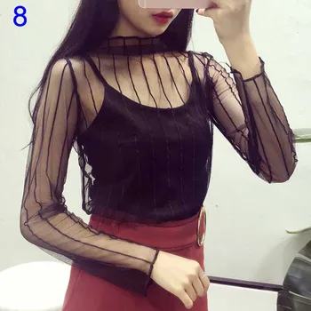 

Sexy Women Blouse See Through Transparent Mesh Long Sleeve Sheer Blouses Shirt Polka Dot Blouse Fashion See-through Tops Tee