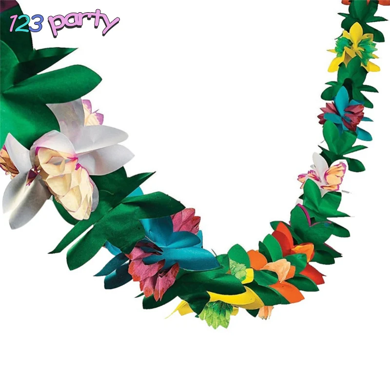 

4M Hawaii Festival Colorful Tissue Flower Garland Banner Coconut Leaves Bunting Garland Decoration Hawaiian Party Supplies