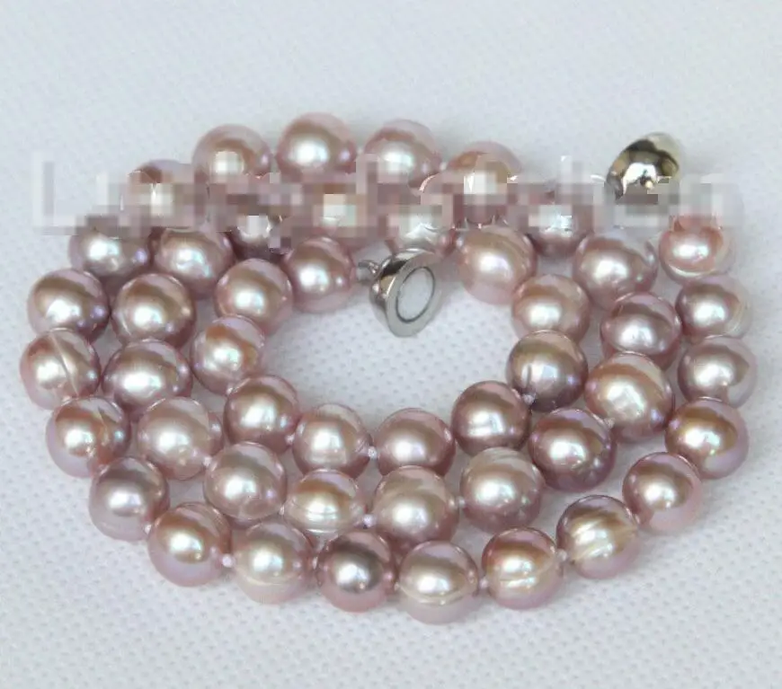 

Free shipping hot sale Women Bridal Wedding Jewelry >>luster natural 17" 10mm round purple pearls necklace magnet clasp j10409