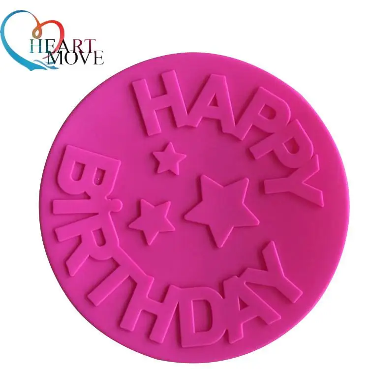 HEARTMOVE Large Disk Happy Birthday Words Silicone cake mold bakeware form for cake bakery kitchen accessories Tools 9450