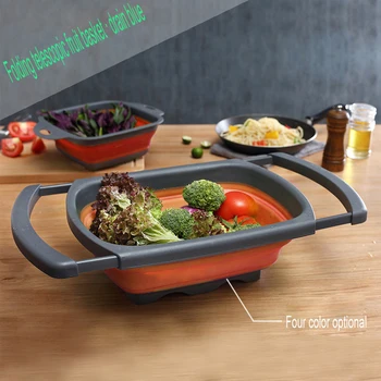 

QQJJ(QQJJ) Silicone Folding Drain Basket 3 Colors Creative Retractable Silicone Fruit Vegetable Colander Kitchen Storage Gadgets