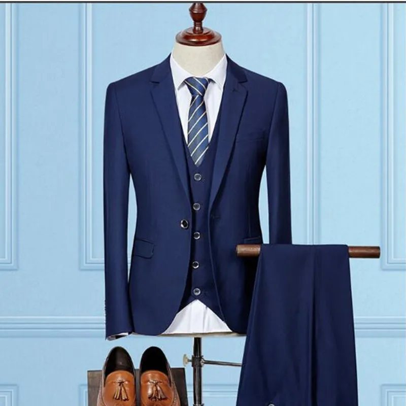 Темно-синий мужской костюм Slim Fit Жених Свадебные Мужские костюмы шаферский Блейзер смокинг жениха формальный 3 шт.(куртка+ брюки+ жилет