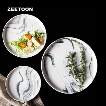 

Creative Western Plate Ceramic Marble Texture Steak Art Round Dish Spaghetti Fruit Saucer Pizza Plates Home Tableware Dinnerware