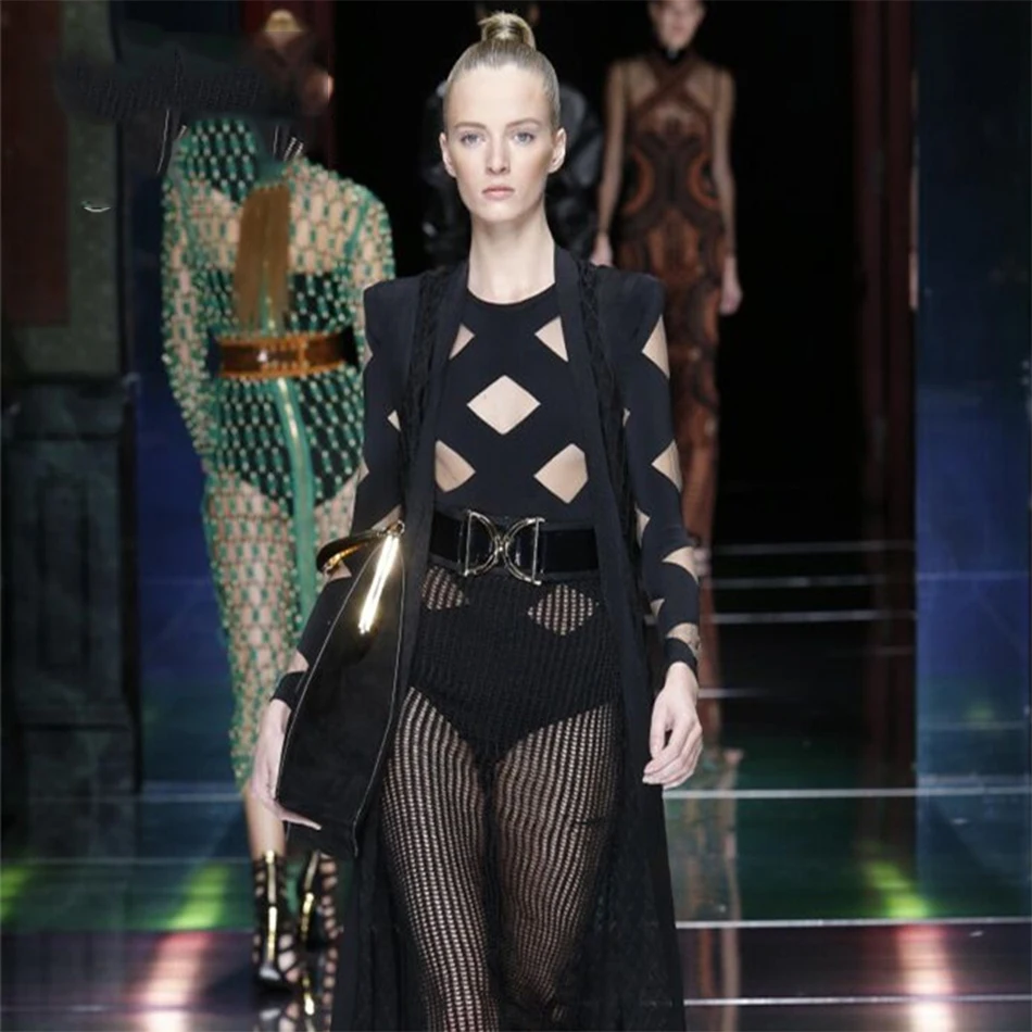 2018 New Spring Rompers Bandage Jumpsuit Black Apricot Patchwork Long Sleeve O-Neck Celebrity Party Sexy Bodycon Bodysuit Women 2018 New Spring Rompers Bandage Jumpsuit Black Apricot Patchwork Long Sleeve O-Neck Celebrity Party Sexy Bodycon Bodysuit Women