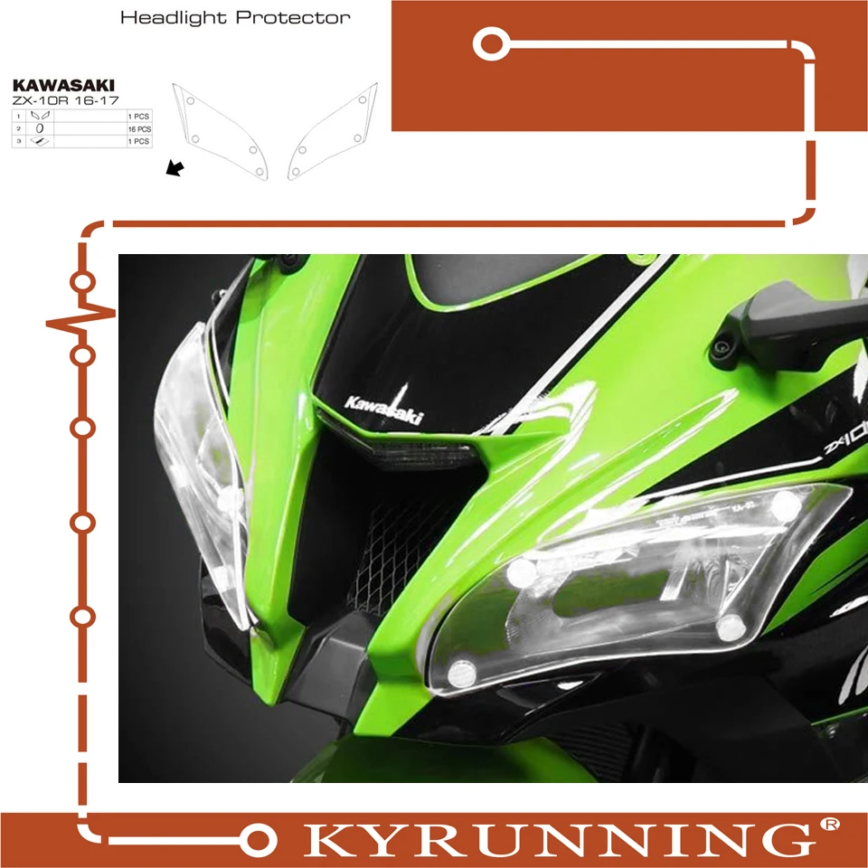 

FOR KAWASAKI ZX-10R ZX10R ZX 10 R ZX 10R 2016 2017 2018 motorcycle Headlight Protector Cover Shield Screen Lens