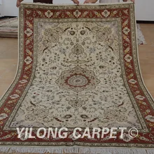 Yilong 6'x9' шерстяное машинное кружево Шелковый ковер бежевый толстый ручной работы изысканные китайские Роскошные шерстяные коврики(1422