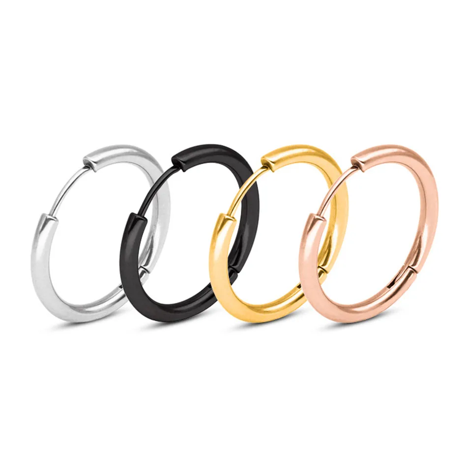 

Rose Gold Hoop Earrings For Women Circle Stainless Steel Jewelry Black Round Ring Earings Female Accesories For Men Jewellery