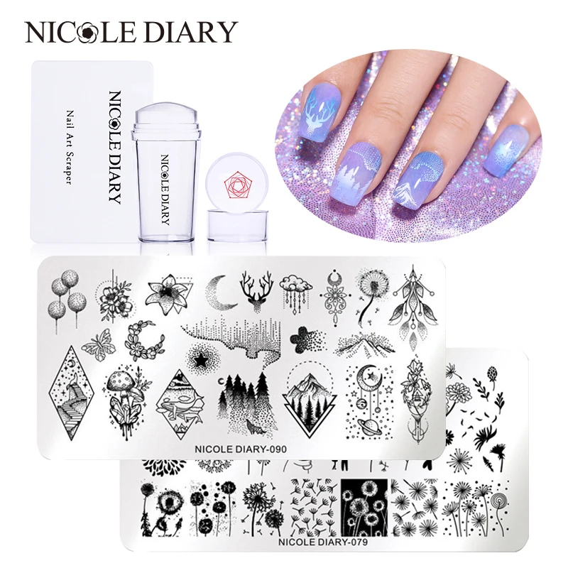 

NICOLE DIARY Nail Art Stamp Stamping Image Plate Set Stainless Steel Nail Template Stamper Scraper Manicure Stencil DIY Tools