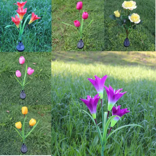 Special Price for  Creative Solar Power Red Lily Rose Flower Garden Stake Landscape Lamp Outdoor Yard LED Light