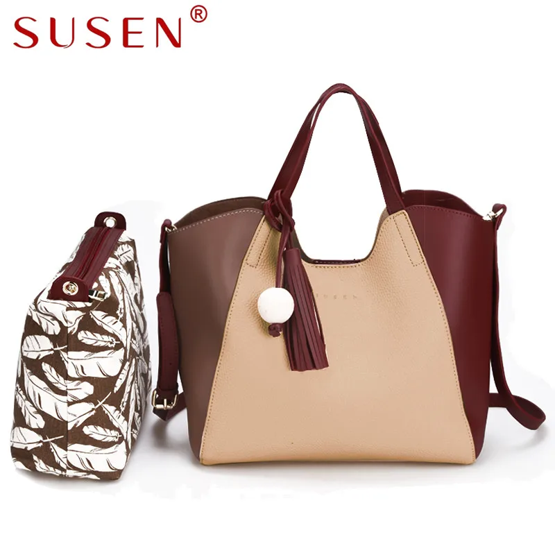 SUSEN 1229 Women Handle Shoulder Bag Soft Top PU Leather Crossbody Patchwork Messenger Fashion