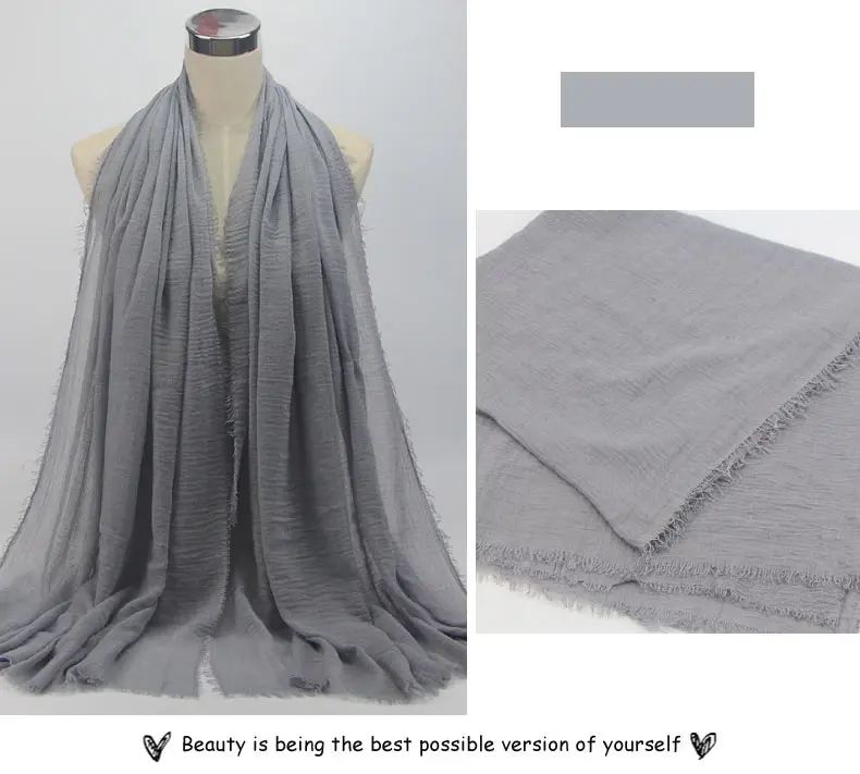 Sparsil женский хлопковый морщинка шарф Мусульманский Хиджаб Стильный кисточкой Удобный шарф шаль сплошной цвет 180 см мягкий ислам вуаль обертывания