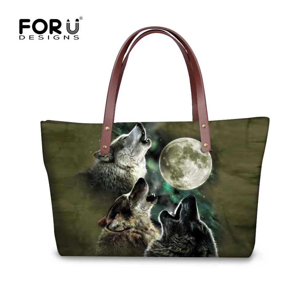 FORUDESIGNS Shoulder Bag Wolf Printing Ladies Luxury Handbag Fashion