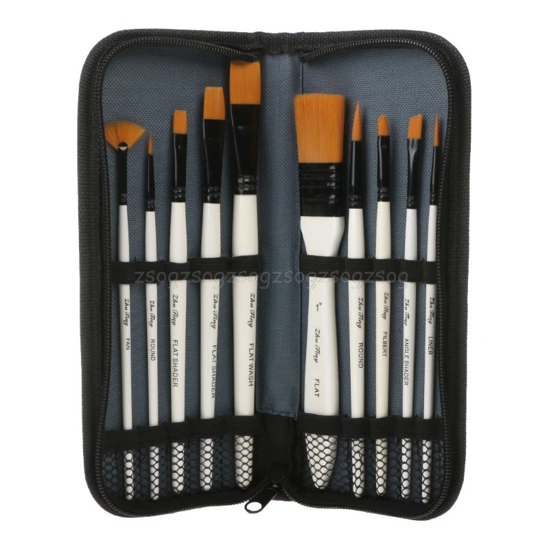 

10Pcs Nylon Hair Art Painting Brushes Set Acrylic Oil Watercolor Artists Paint Brush Set Drawing Supplies F18 19 dropship