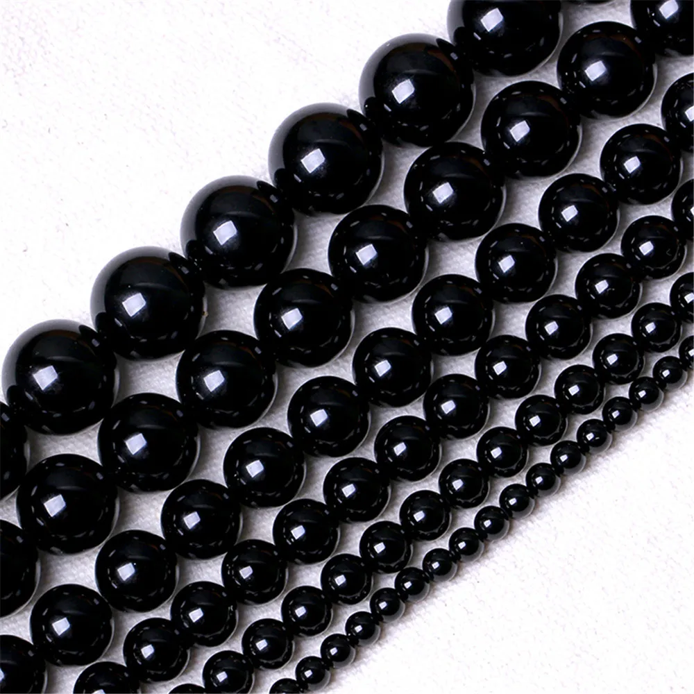 1 Strand Natural Black Stone Loose Beads Multiple Size Round Stone