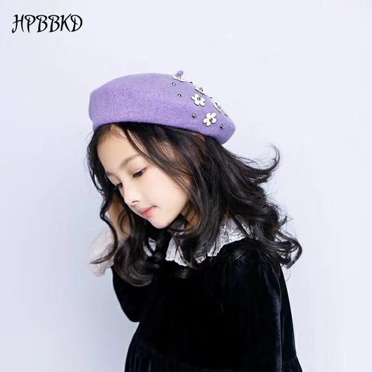 HPBBKD kids beret winter cute black red wool beret hat cap berets girls