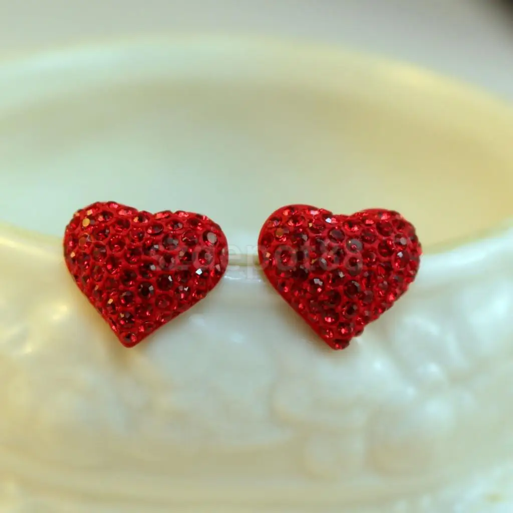 Women Sweet Cute Ear Stud Crystal Rhinestone Love Red Heart Stud