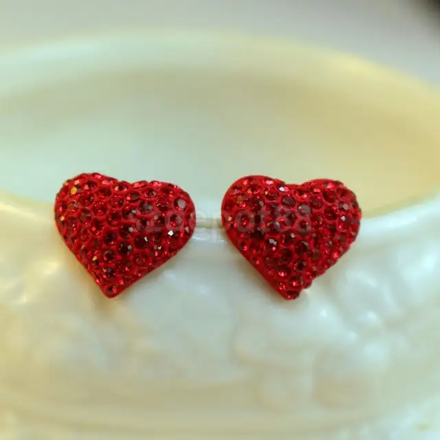 Women Sweet Cute Ear Stud Crystal Rhinestone Love Red Heart Women Sweet Cute Ear Stud Crystal Rhinestone Love Red Heart Earrings