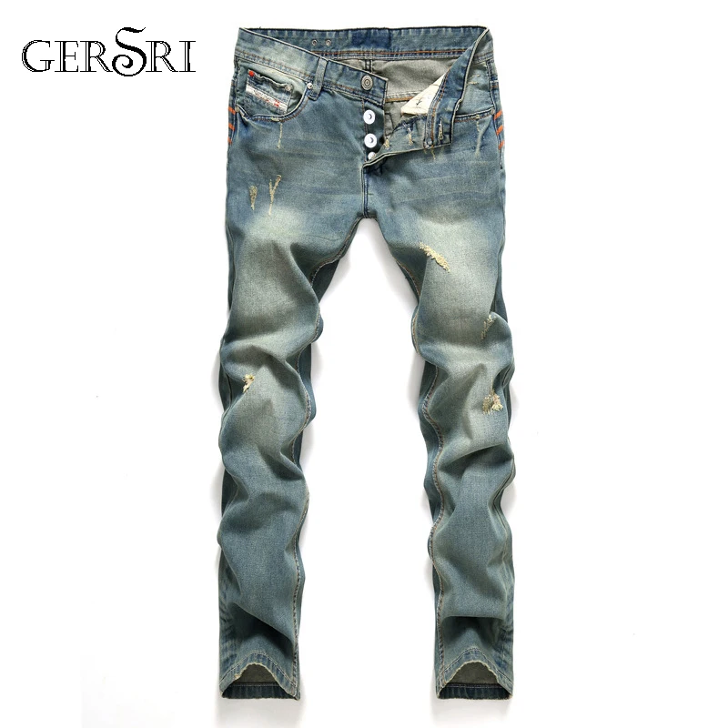 Gersri New Fashion Hole Jeans Men Long Trousers Straight skinny ripped distressed jeans masculino Denim Pants Plus Size Gersri New Fashion Hole Jeans Men Long Trousers Straight skinny ripped distressed jeans masculino Denim Pants Plus Size