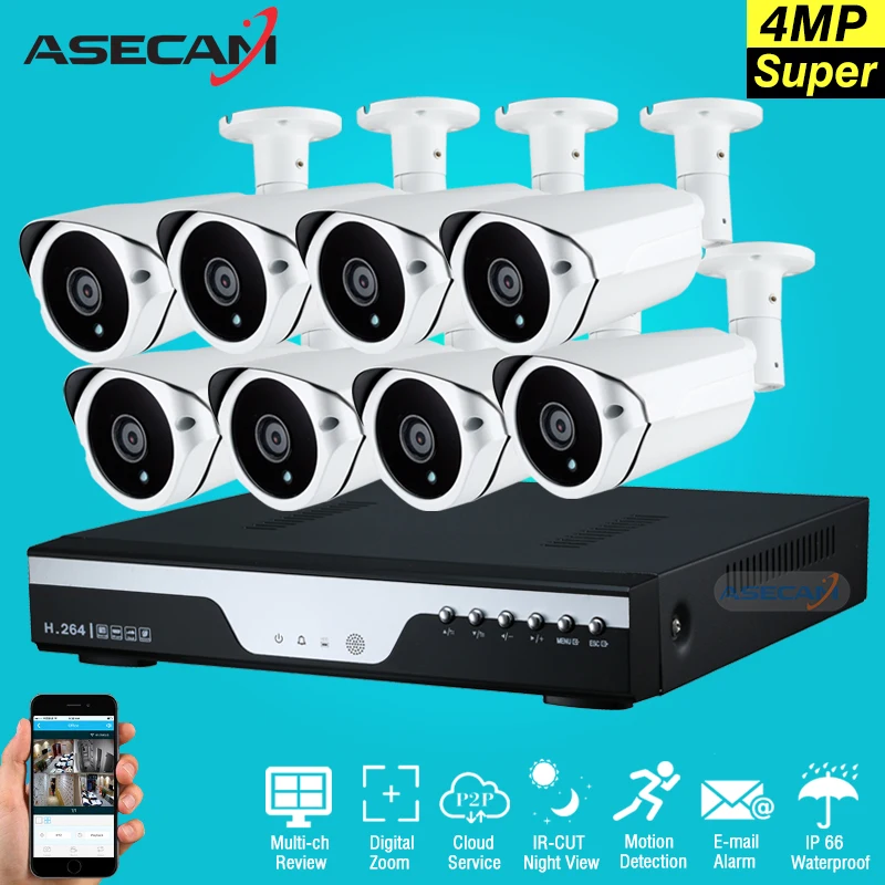 

New Super Full HD 8ch 4MP Outdoor Video Surveillance 8Channel Array Security Camera kit with dvr Plug and play