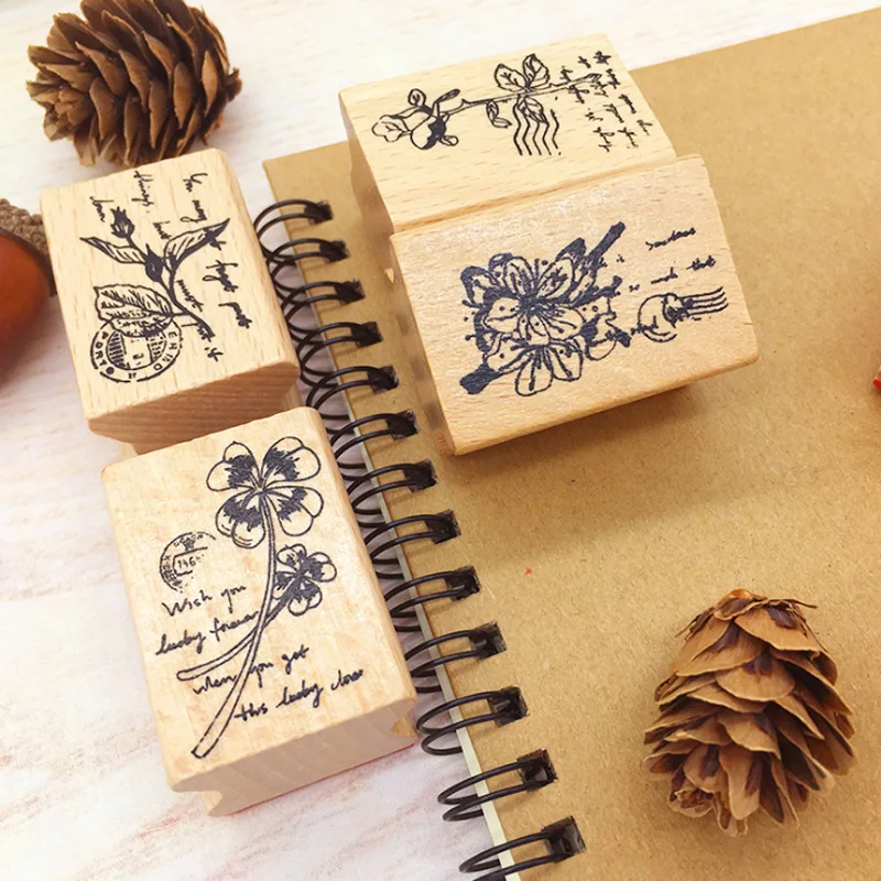 1Pcs Vintage Plant Flower Wood Stamp DIY Craft Wooden Stamps For Scrapbooking 6L 
