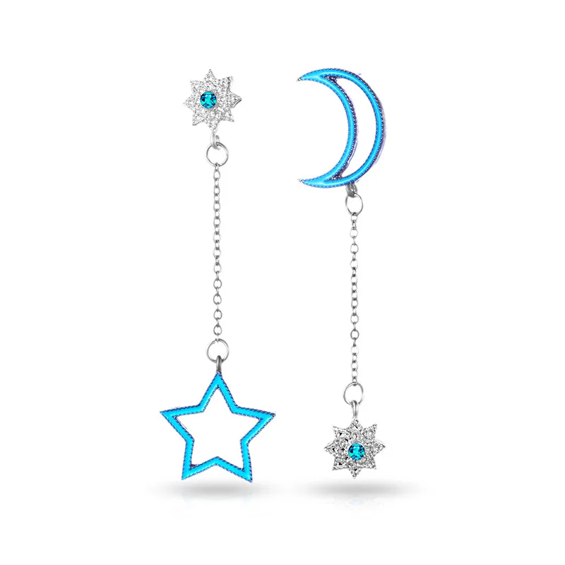 

SexeMara New Fashion Asymmetric Earring Women 2019 Shiny Rhinestone Moon Star Pendant Long Chain Earring Statement Jewelry Gift
