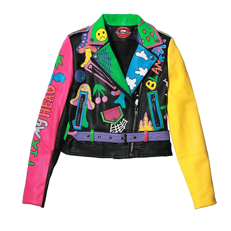 Топ бренд Новая Весенняя мода Хорошее качество заклепки Леопард Дамская уличная женская pu кожаная куртка искусственная кожа куртки для женщин