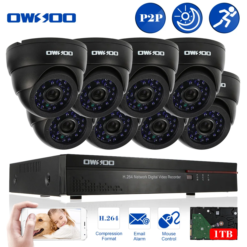 OWSOO 16CH Full CIF P2P Network DVR Security Camera System P2P 8pcs