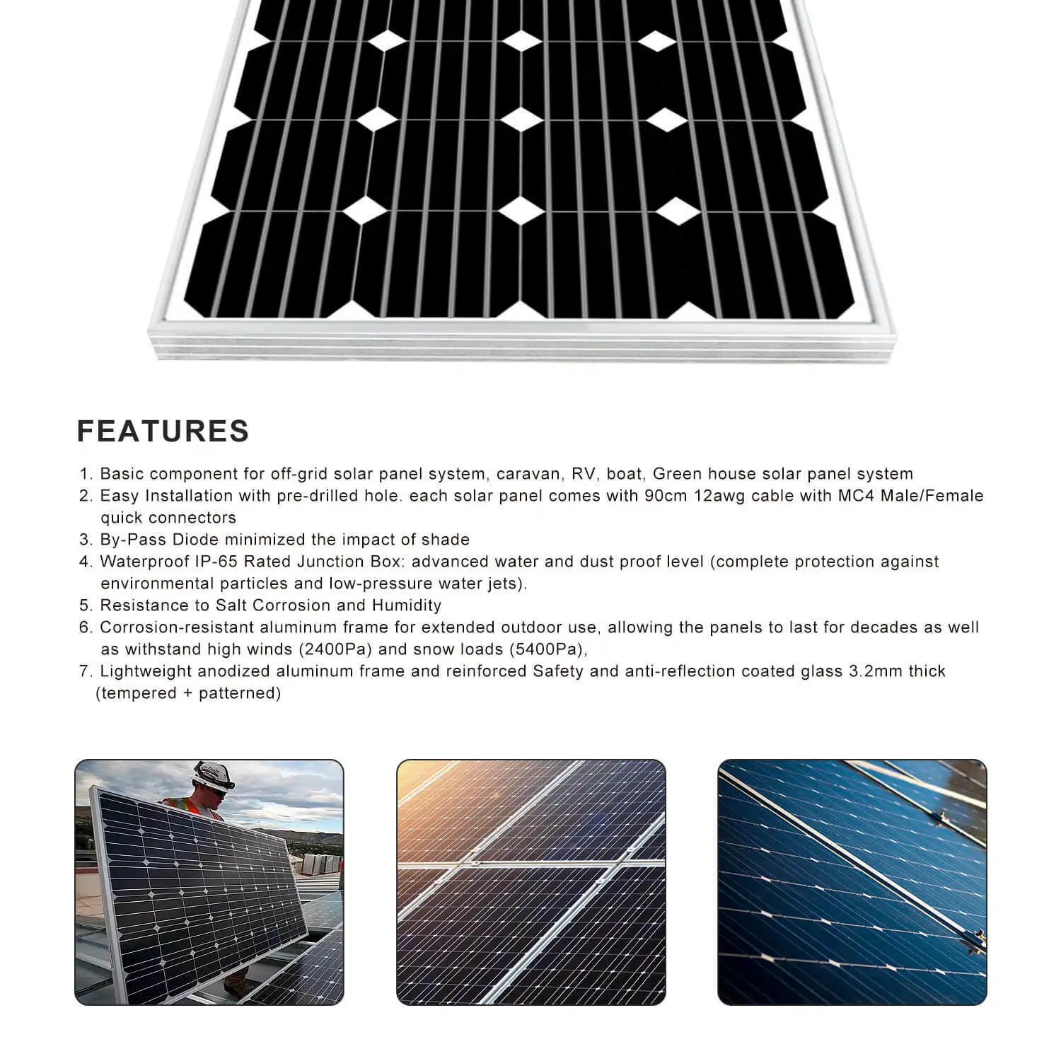 ECOWORTHY 18V 180W Mono Solar Panel Outdoor Solar Panel For Travel Boat RV Pump Light Lamp TV Laptop high Qulity