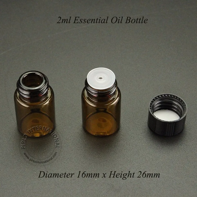 

50pcs/lot 2ml Mini Amber Glass Bottle with Orifice Reducer 2cc Empty Protable Sample Vial D16mm x H26mm Essential Oil Glassware
