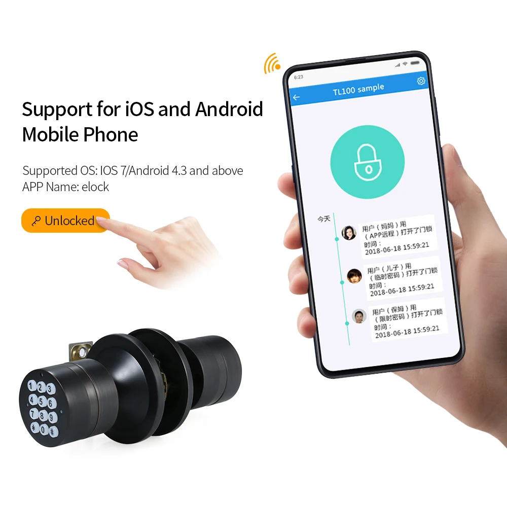 

Smart Digital Room Door Lock Safety Keyless Door Coded Lock with BT Function Support for iOS and Android Phone