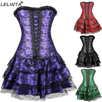 

LELINTA Lace Up Boned Top Waist Trainer Corsets Bustiers Satin Gothic Skirt Steampunk Corset Clothing Sexy Lingerie For Women