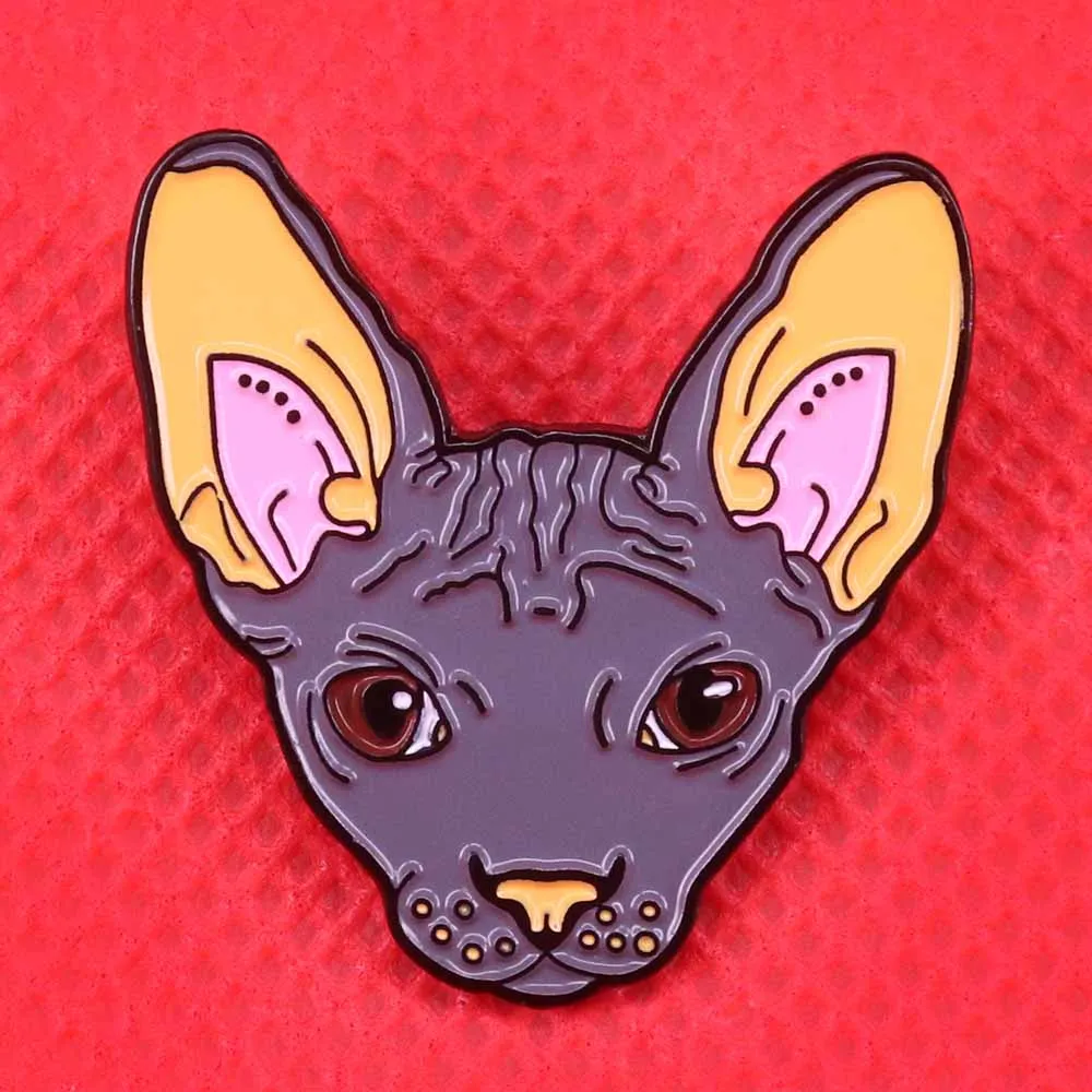 

Sphynx cat face pin cute animal brooch bald cats badge Meow gift for her women shirts backpack accessory