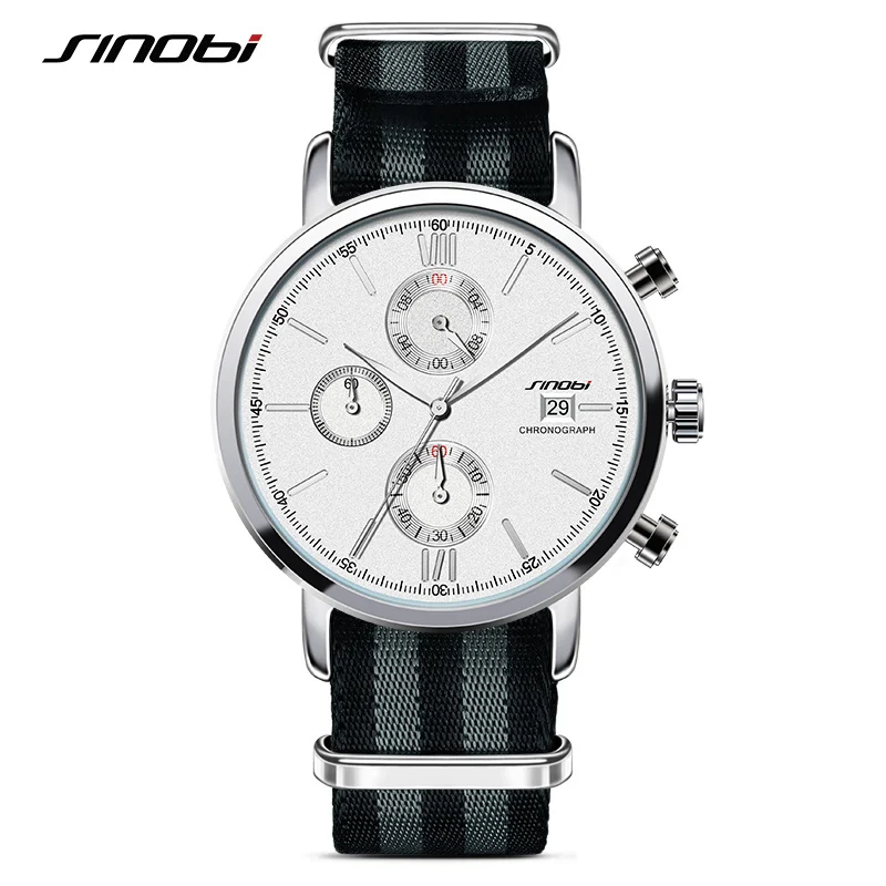 SINOBI Мужские модные спортивные часы NATO ткань холст нейлон ремешок кварцевые наручные часы Джеймс Бонд 007 Стиль Часы Relogio Masculino - Цвет: SW03NB001