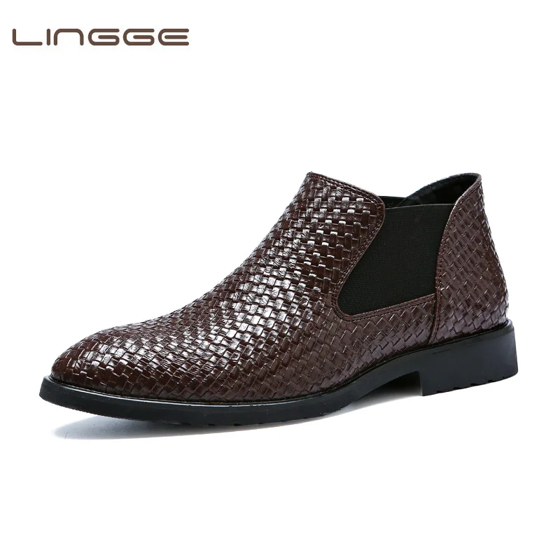 

LINGGE 2018 Hot Sale Men's boots Shoes Leather Holes Design Winter Breathable Shoes High Quality Business Men Flats Dropshiping