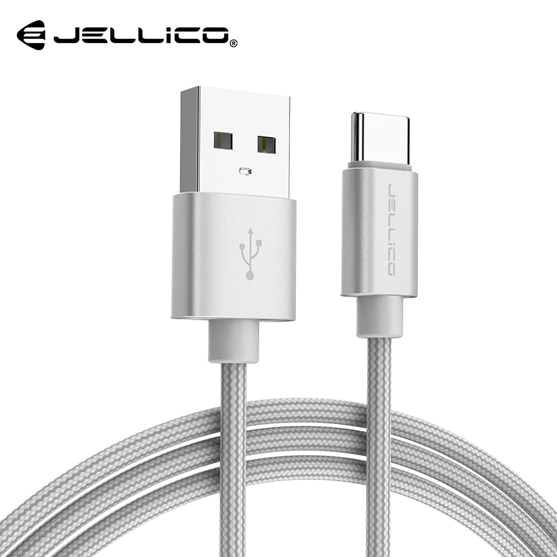 Jellico usb type-C кабель для быстрой зарядки USB C кабель для samsung Galaxy S9 S8 Oneplus 6 нейлоновый плетеный кабель для синхронизации данных type-C - Цвет: Серебристый