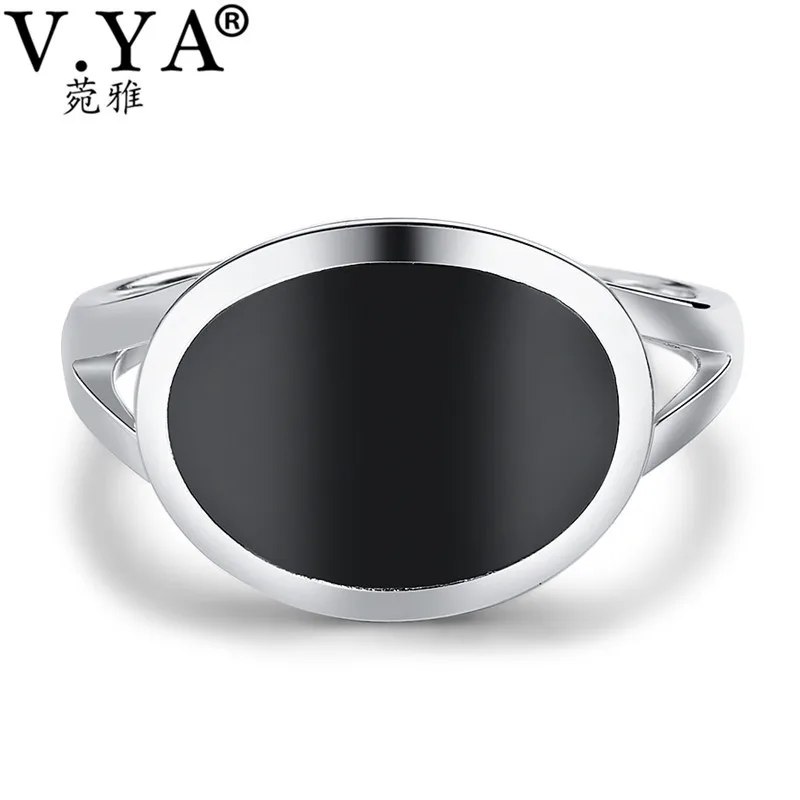 

V.YA 925 Silver Rings for Women New Fashion 100% S925 Solid Sterling Silver Rings for Women Men Black Stone Ring Fashion Jewelry