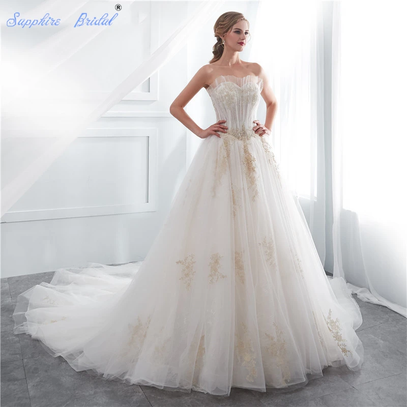 Shire Bridal Vintage Strapless Lace Up White Ivory Gold Long Shire Bridal Vintage Strapless Lace Up White Ivory Gold Long Train Luxury Wedding Dress For Brides Vestido De Novia In Dresses From