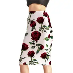 Классическая Летняя Роза Цветочный принт юбки Для женщин Высокая Талия Классическая Длина узкая юбка Для женщин плюс Размеры пикантные