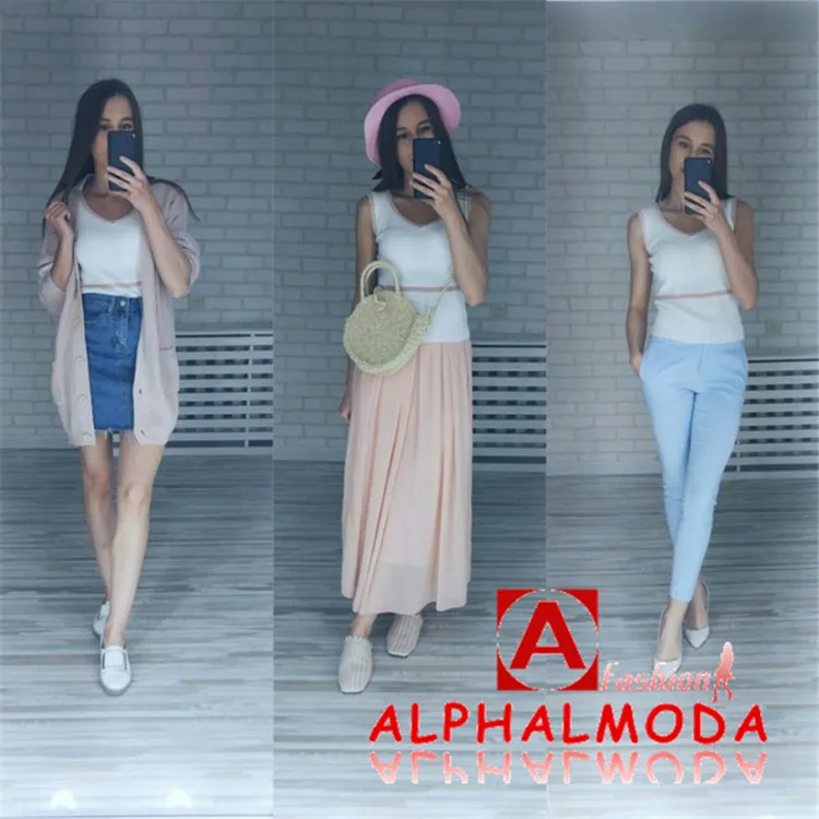 ALPHALMODA, английский стиль, женский летний вязанный джемпер без рукавов+ широкие укороченные штаны, повседневные костюмы из 2 предметов