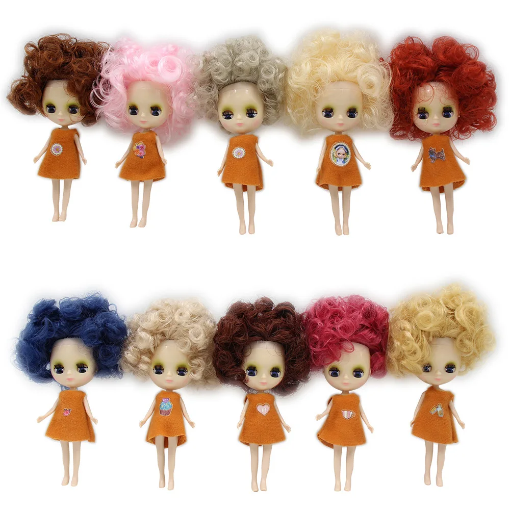 

Mini Blyth nude doll 10CM black curly hair random dress normal body DIY with makeup fashion toys