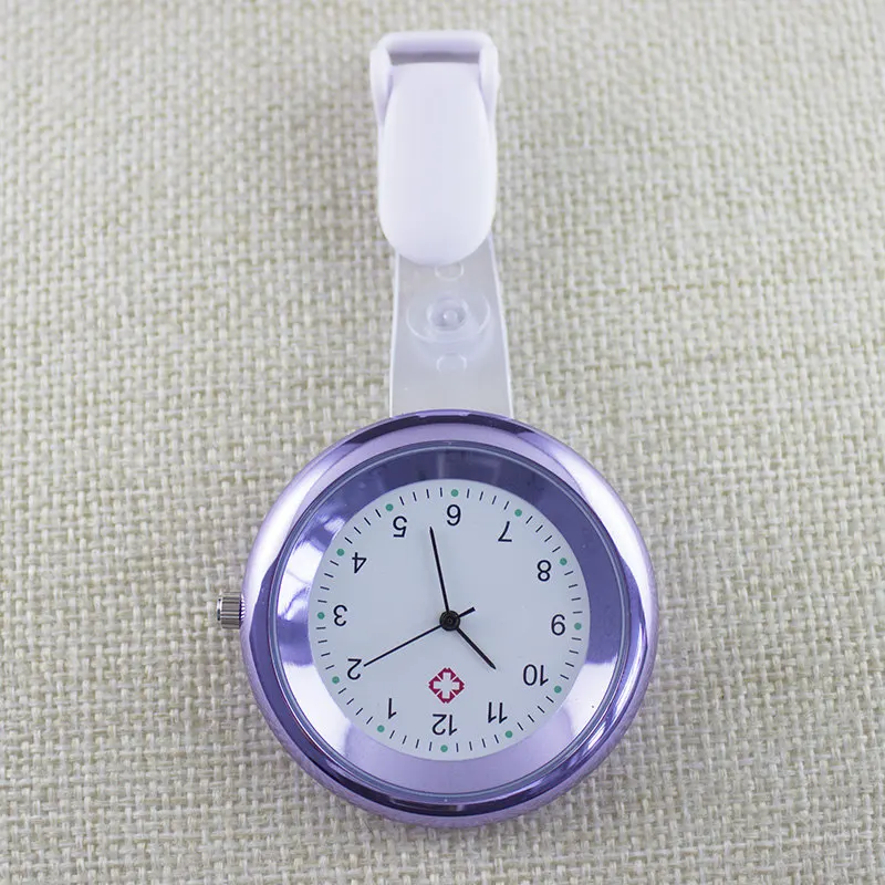 purple Красочные женские модные медсестры часы 8 цветов Круглый циферблат Кварцевые Доктор Медицинский Карманный Брелок Брошь-часы кулон - Цвет: purple
