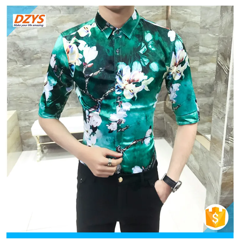 2018 men's Summer dress trend Youth Night shop short sleeve thin floral shirt11