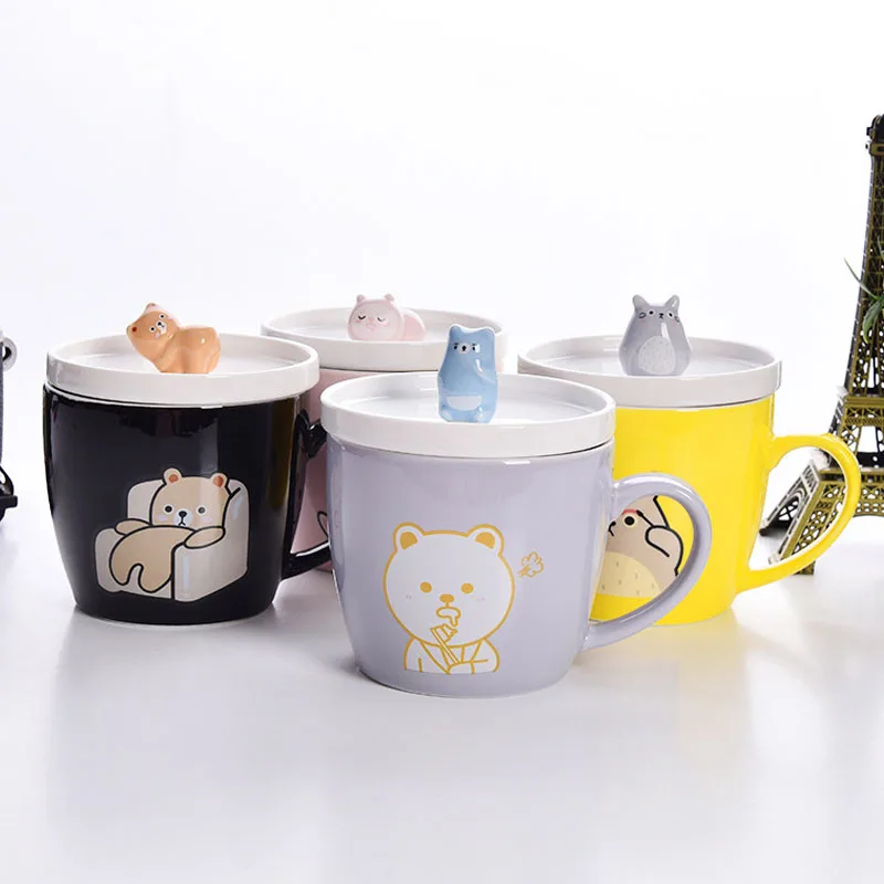 Gllead Cute Bear Cartoon Ceramics Coffee Mug With Lid Creative Gllead Cute Bear Cartoon Ceramics Coffee Mug With Lid Creative Breakfast Milk Mugs 300ml Teacup Porcelain In From Home Garden On