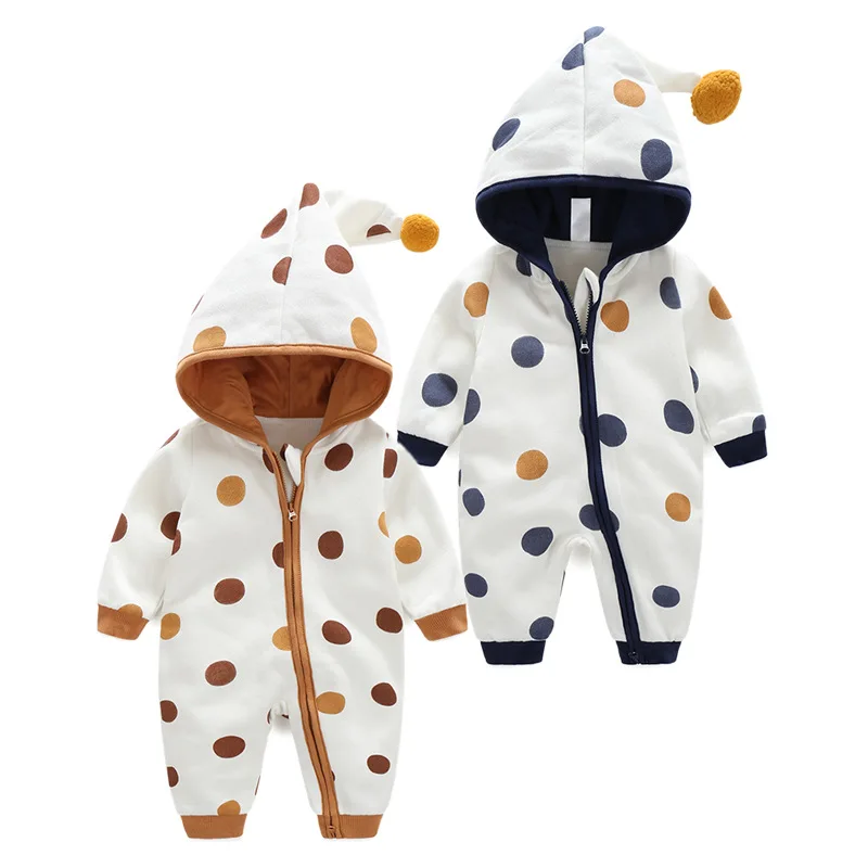 Фото 2019 Newborn Baby Boy Girl Clothes Infant Polka Dot Print Zipper Romper Hooded Jumpsuit Outfits Pattern | Детская одежда и обувь